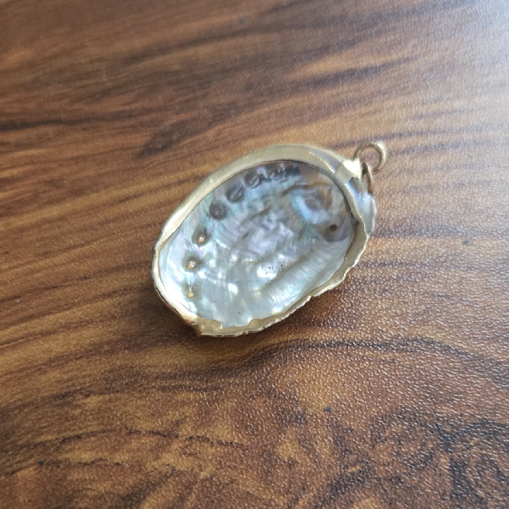 Elegant Golden Abalone Shell Necklace Pendant - Vintage Resortware